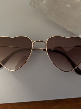 Gold Heart-Shaped Sunglasses with Brown Lenses